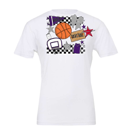 Wildcats Checkers Basketball Spirit Design-Purple-Grey