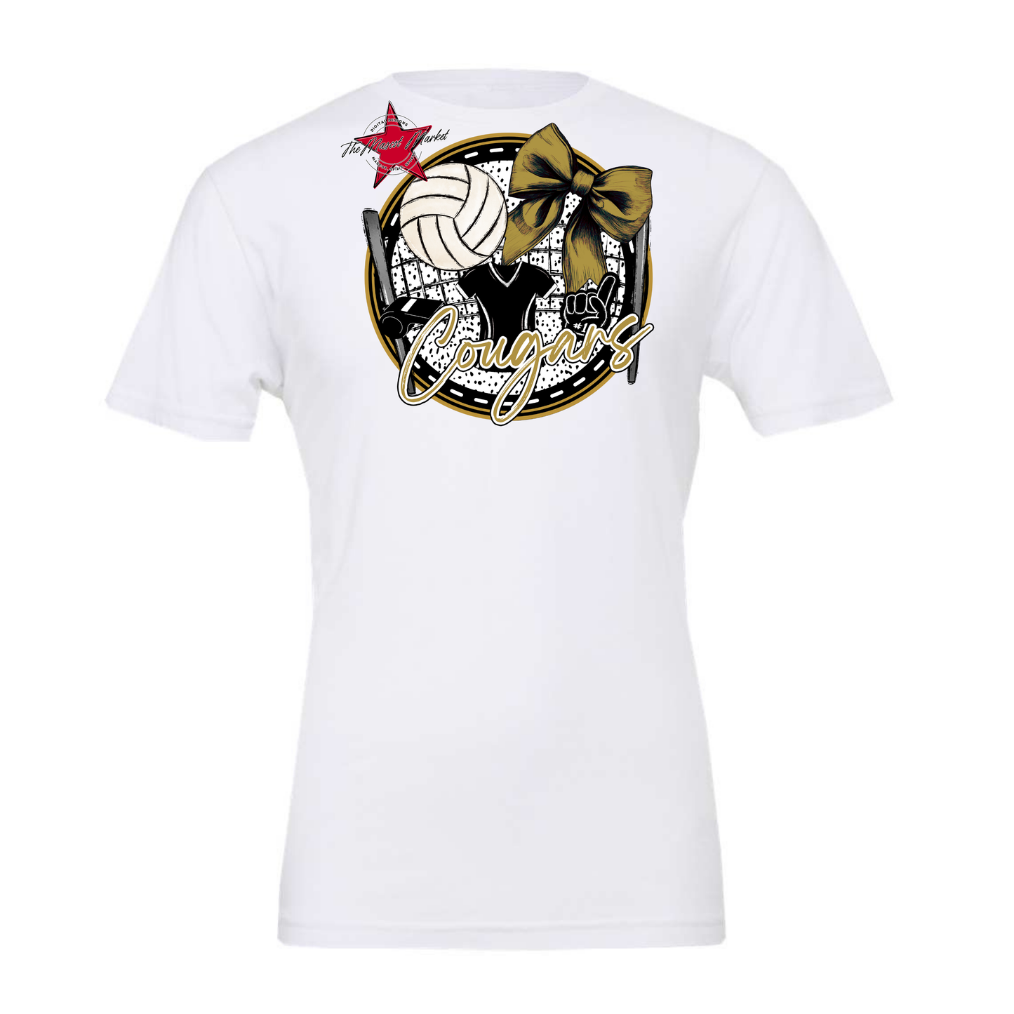 Cougars Circle Volleyball Design-Gold