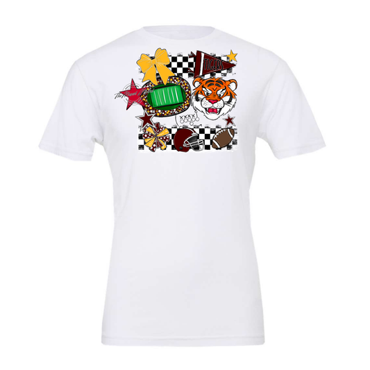 Tigers Checkers Mascot Spirit Design-Maroon-Yellow