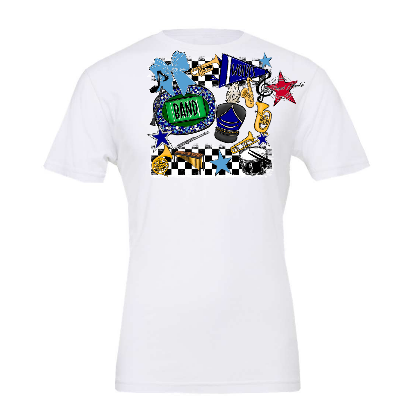 Wolves Checkers Band Spirit Design-Blue-Carolina Blue