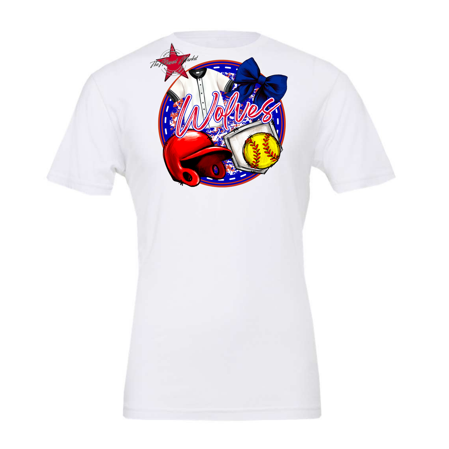 Wolves Circle Softball Design-Blue-Red