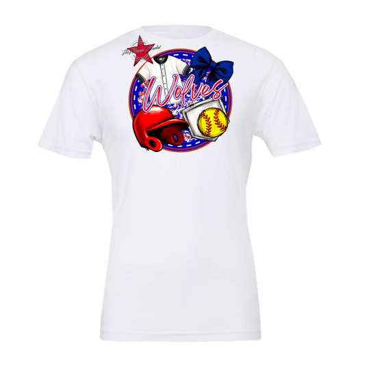 Wolves Circle Softball Design-Blue-Red