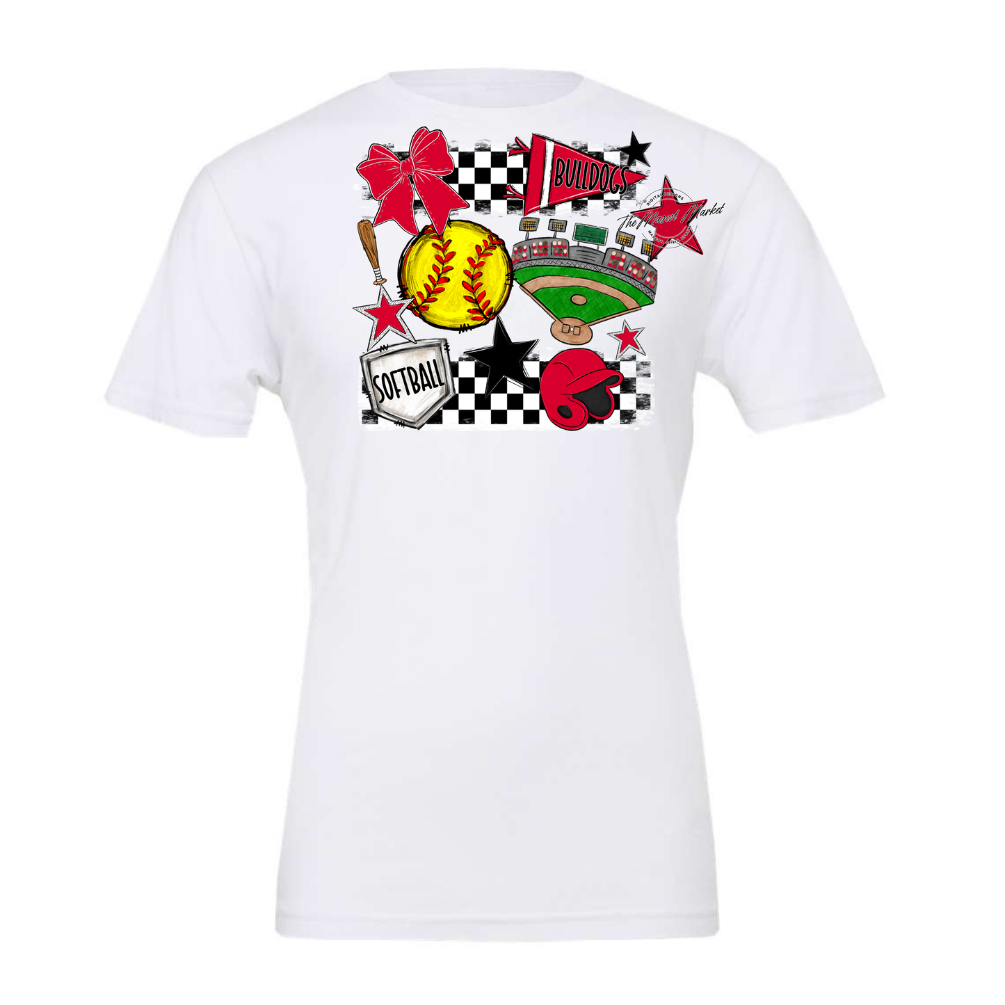 Bulldogs Checkers Softball Spirit Design-Red