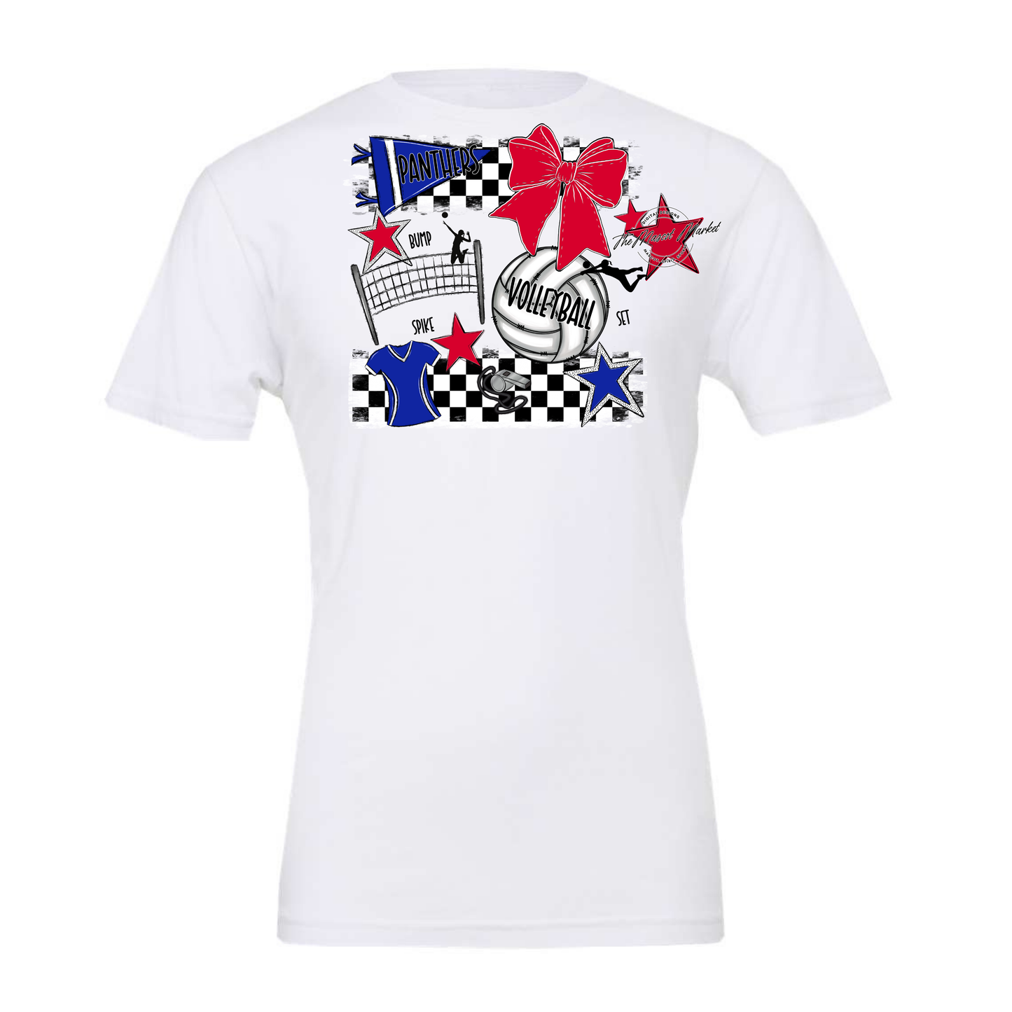 Panthers Checkers Volleyball Spirit Design-Blue-Red
