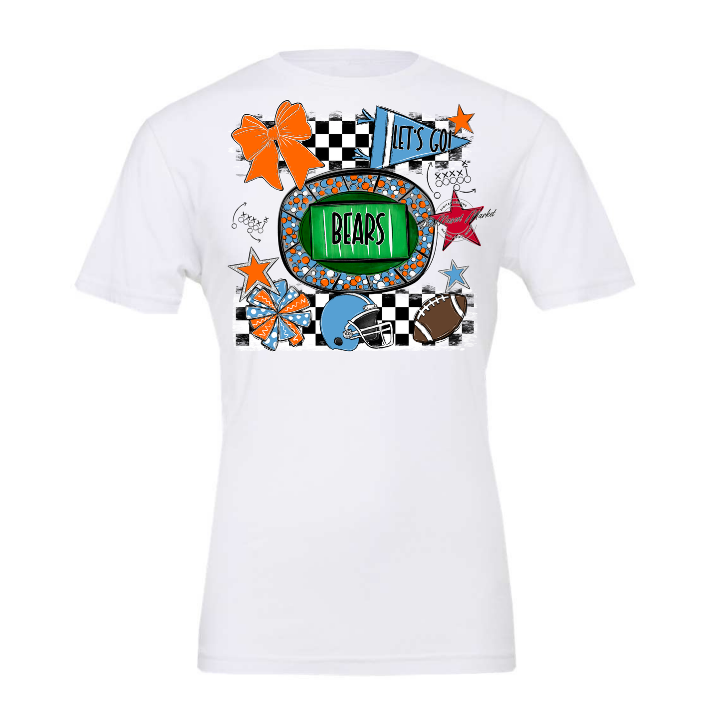 Bears Checker Spirit Design-Carolina Blue-Orange