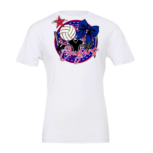 Cougars Circle Volleyball Design-Blue-Red