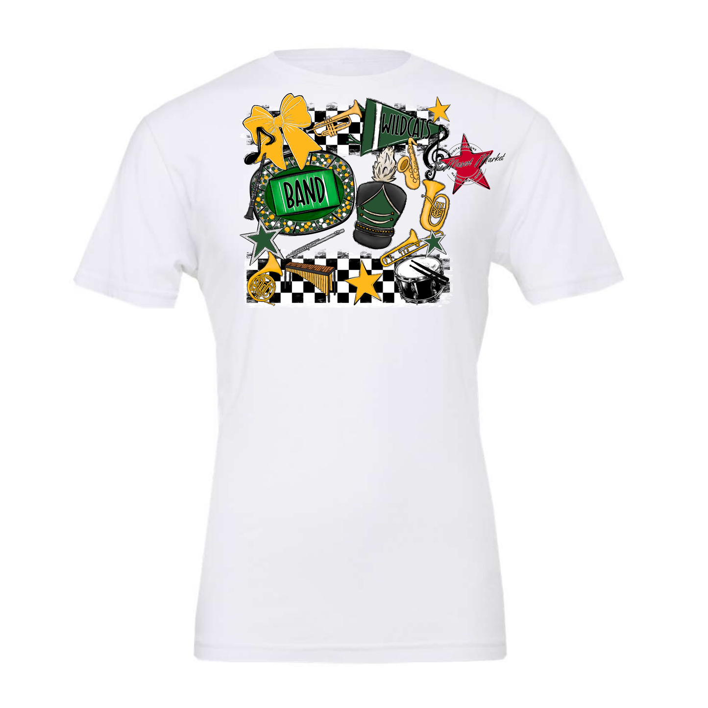 Wildcats Checkers Band Spirit Design-Green-Yellow