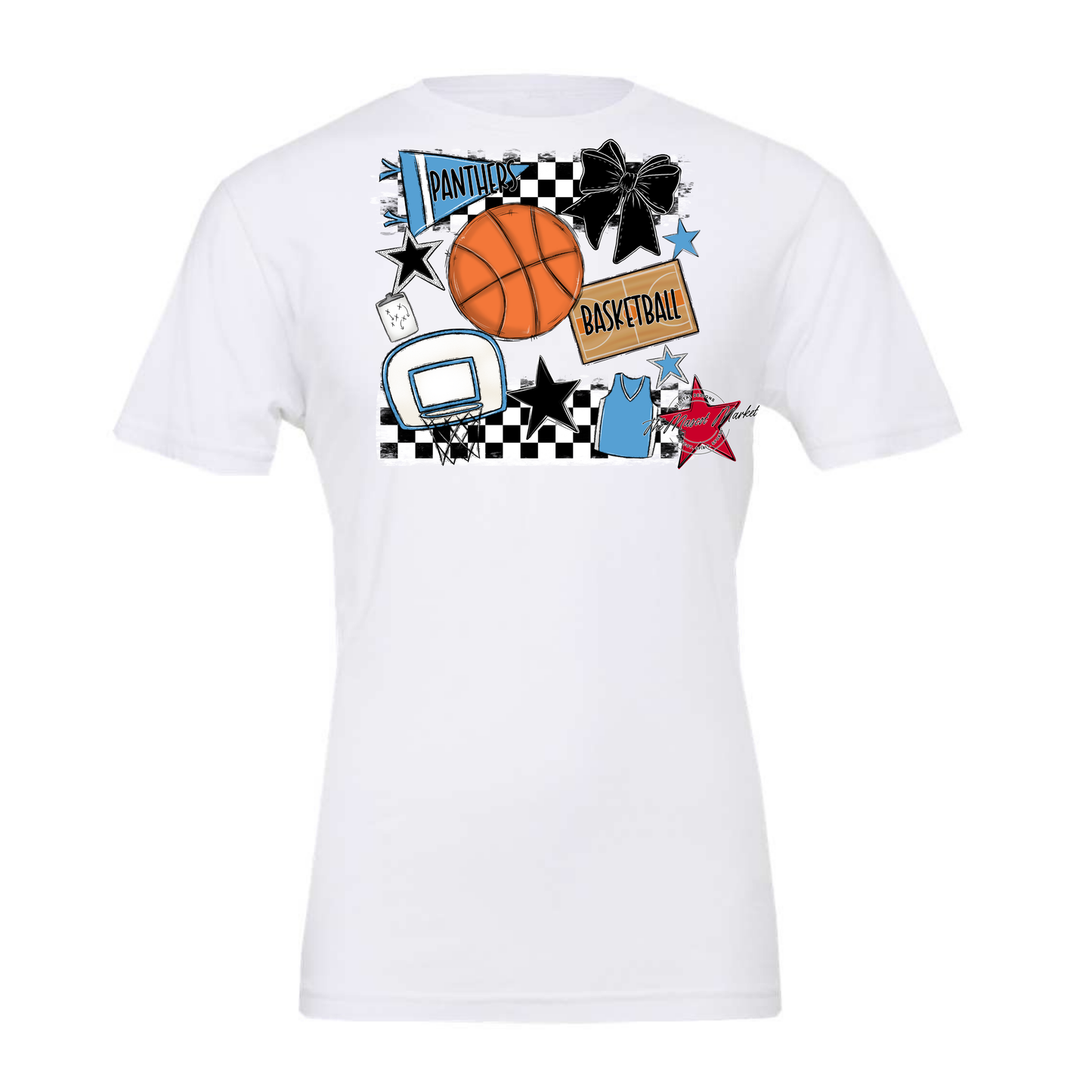 Panthers Checkers Basketball Spirit Design-Carolina Blue