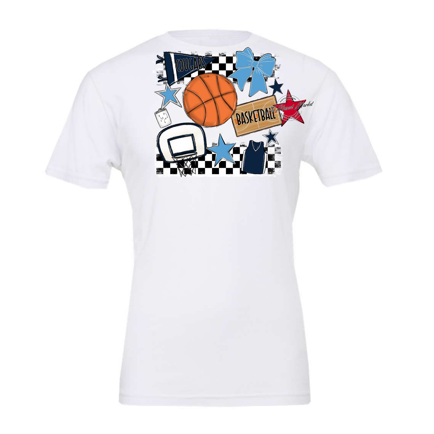 Cougars Checkers Basketball Spirit Design-Navy-Carolina Blue