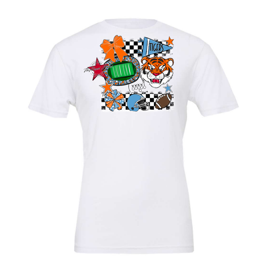 Tigers Checkers Mascot Spirit Design-Carolina Blue-Orange