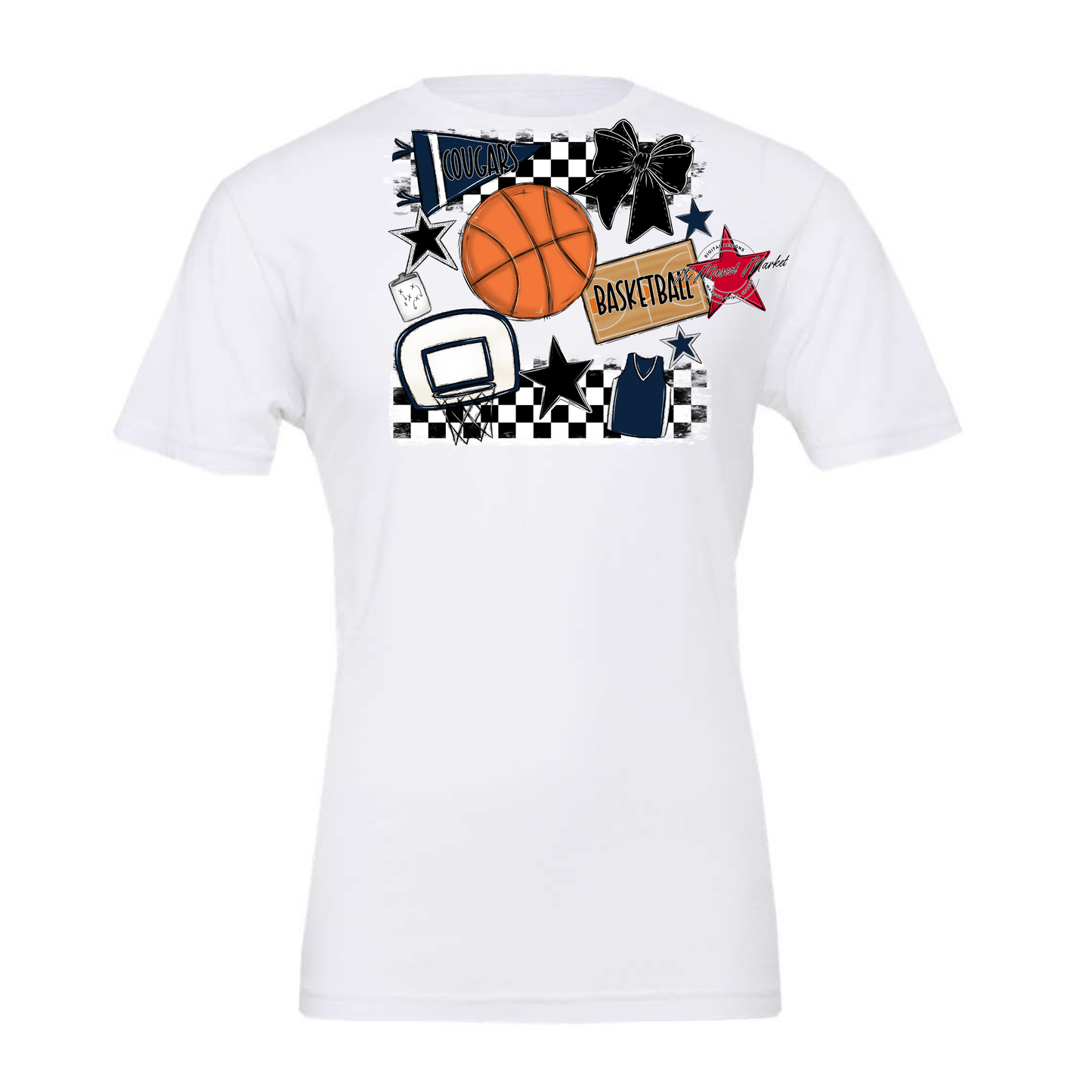 Cougars Checkers Basketball Spirit Design-Navy