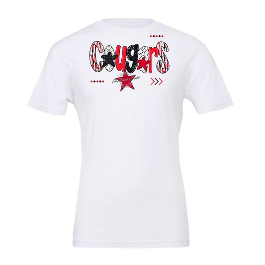 Cougars Brushstroke Alpha w Arrows-Bright Red