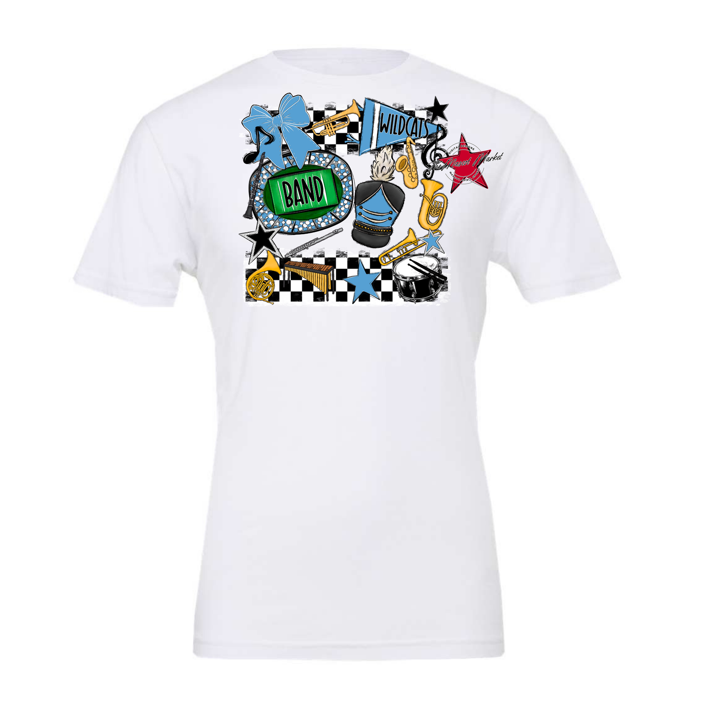 Wildcats Checkers Band Spirit Design-Carolina Blue