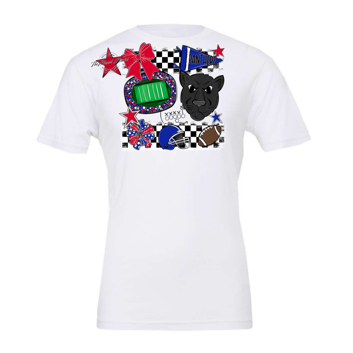 Panthers Checkers Mascot Spirit Design-Royal Blue-Red