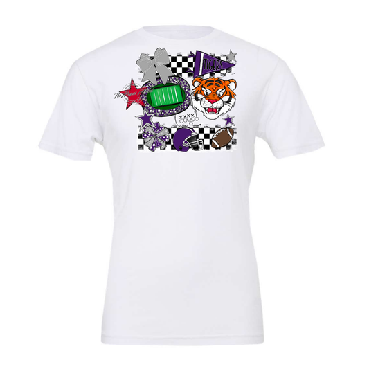 Tigers Checkers Mascot Spirit Design-Purple-Grey