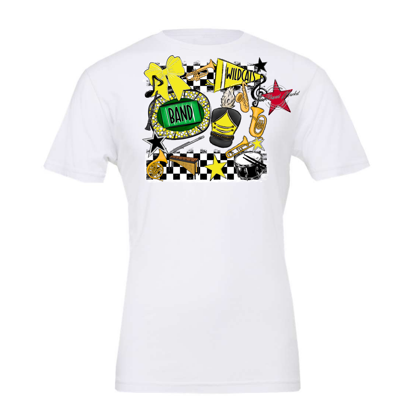Wildcats Checkers Band Spirit Design-Bright Yellow