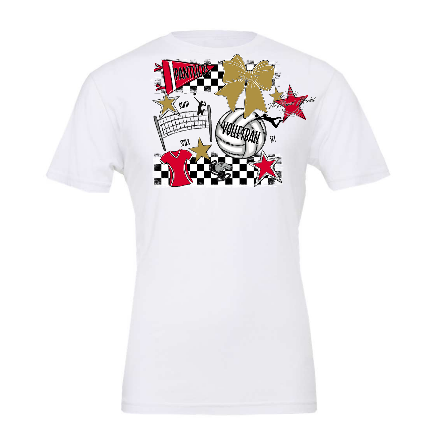 Panthers Checkers Volleyball Spirit Design-Red-Gold