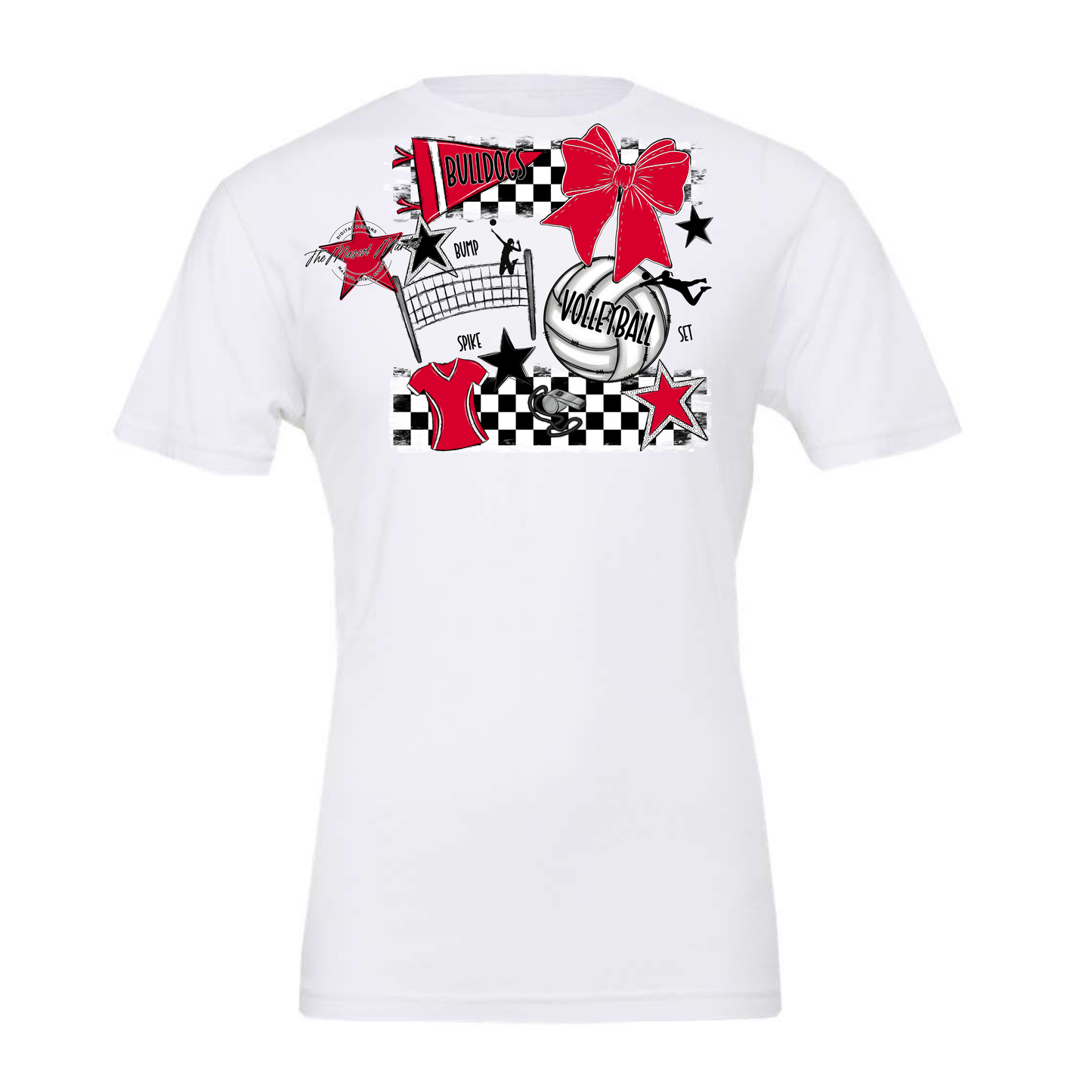 Bulldogs Checkers Volleyball Spirit Design-Red