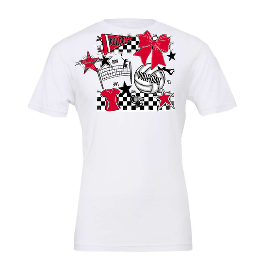 Bulldogs Checkers Volleyball Spirit Design-Red