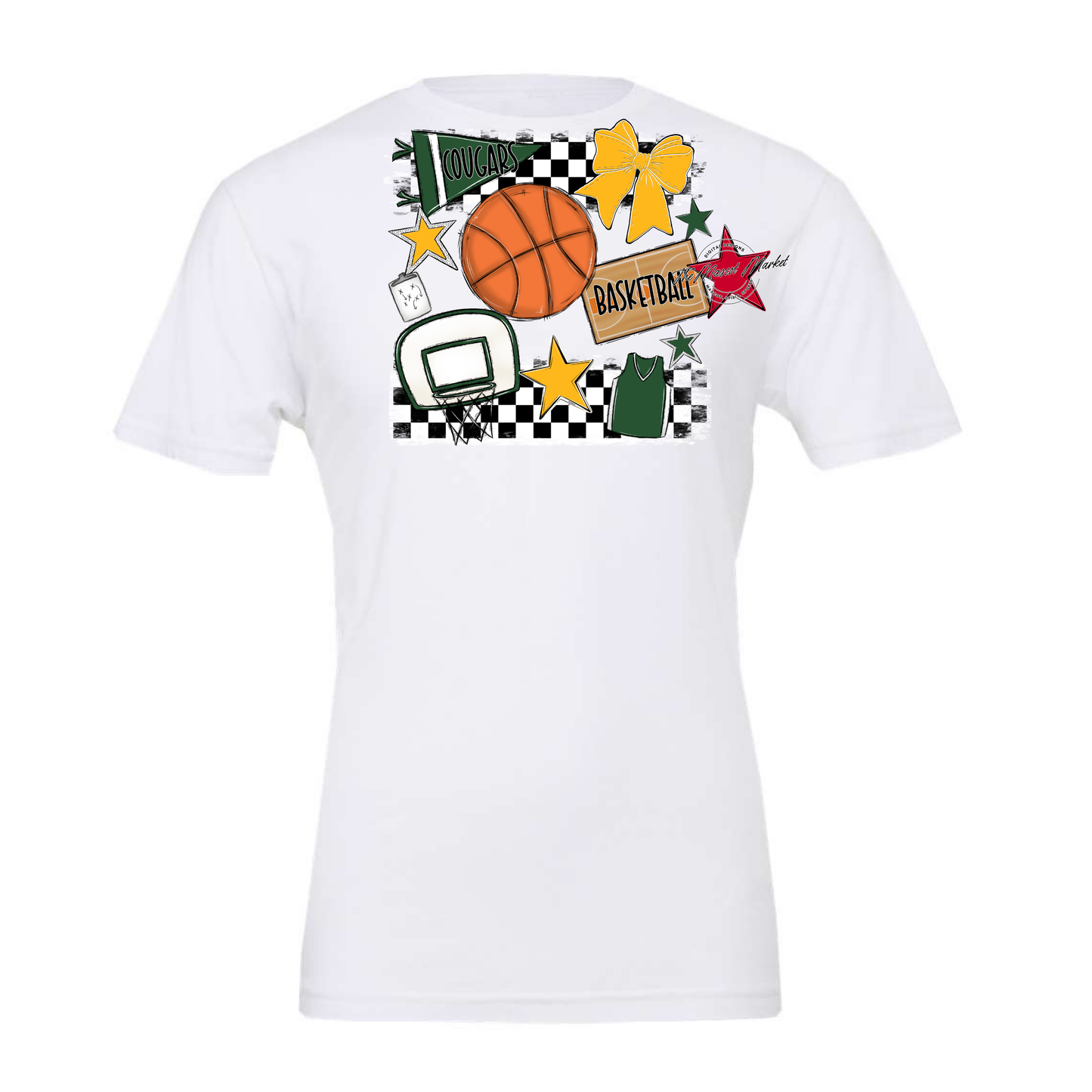 Cougars Checkers Basketball Spirit Design-Green-Yellow
