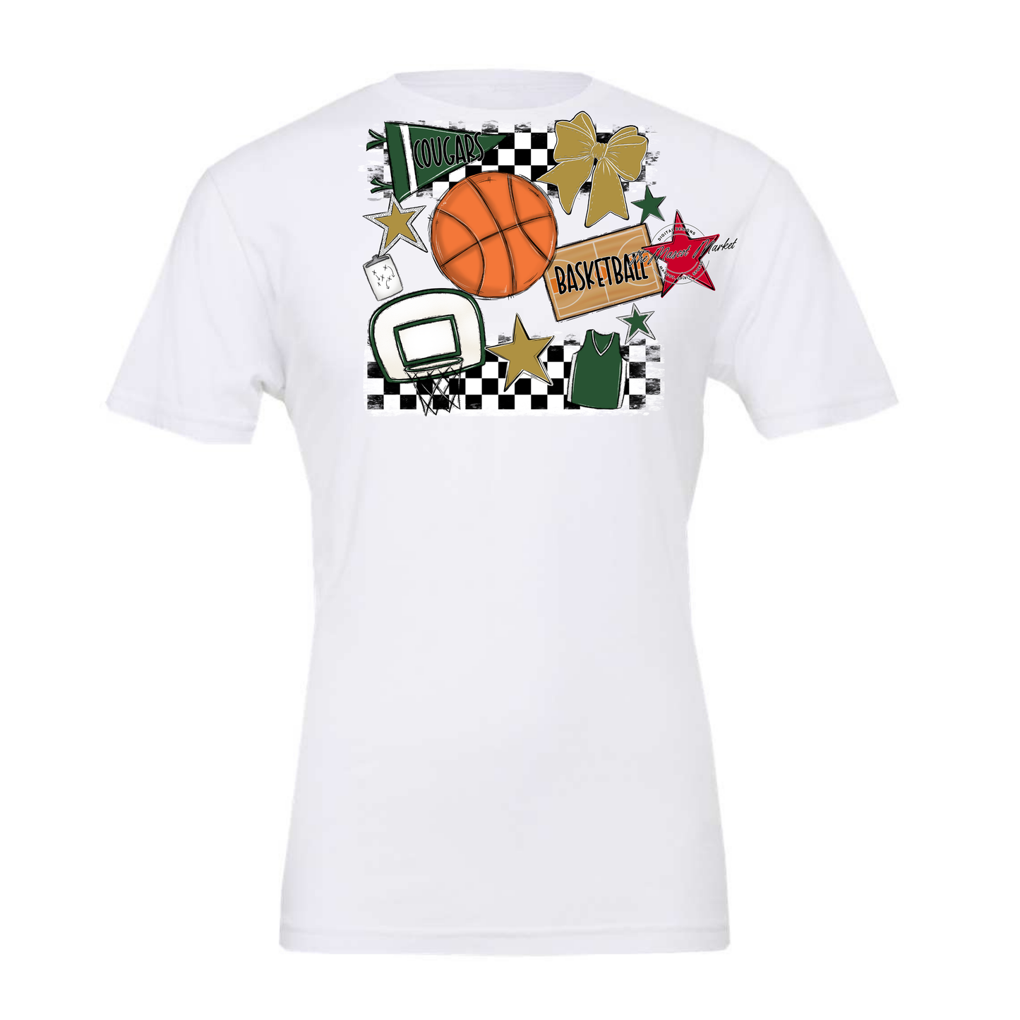 Cougars Checkers Basketball Spirit Design-Green-Gold