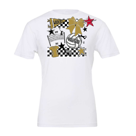 Wildcats Checkers Volleyball Spirit Design-Gold