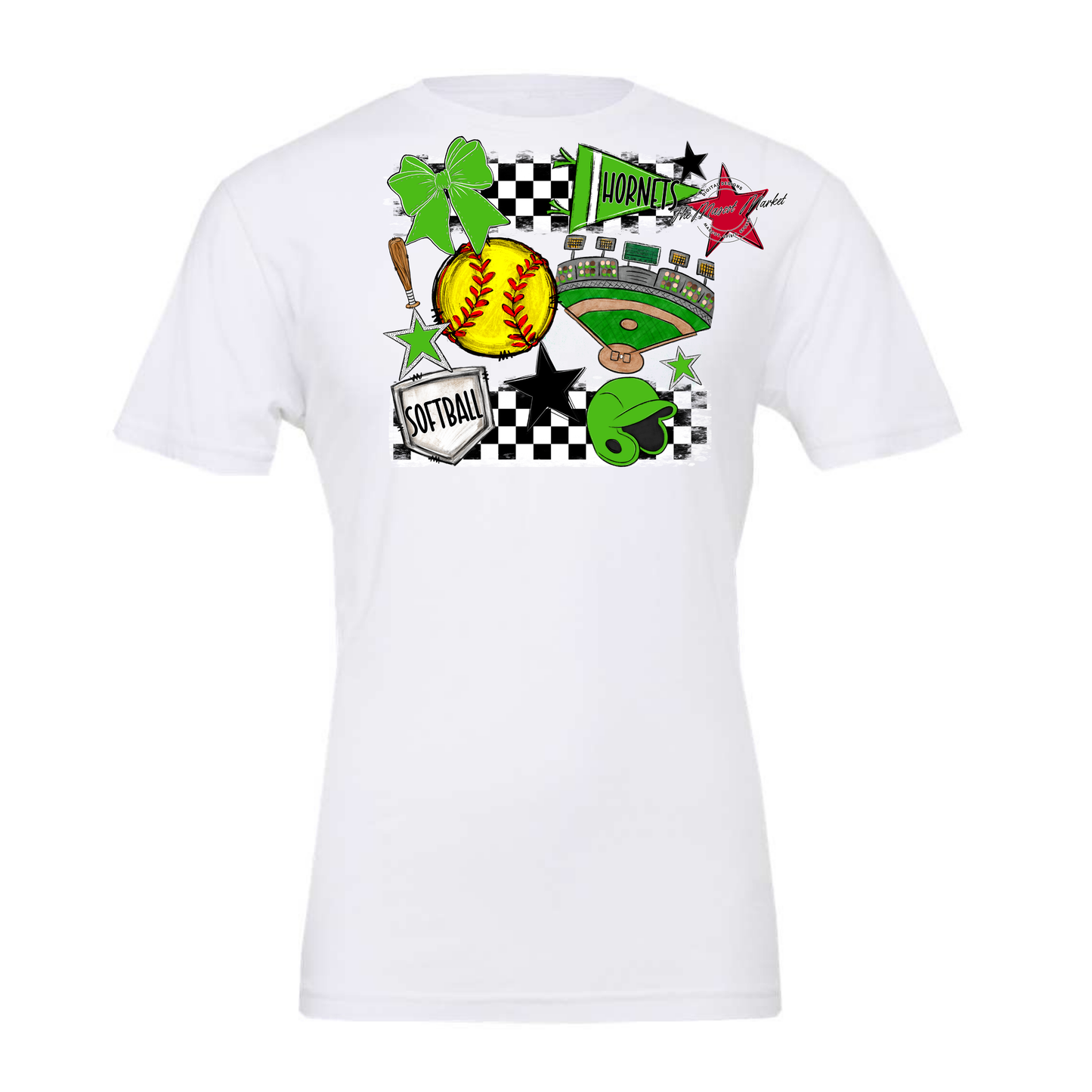 Hornets Checkers Softball Spirit Design-Bright Green