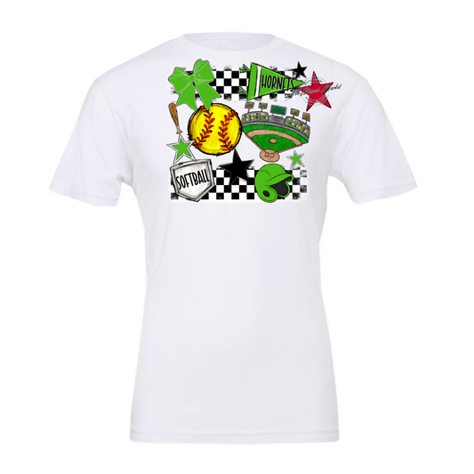 Hornets Checkers Softball Spirit Design-Bright Green