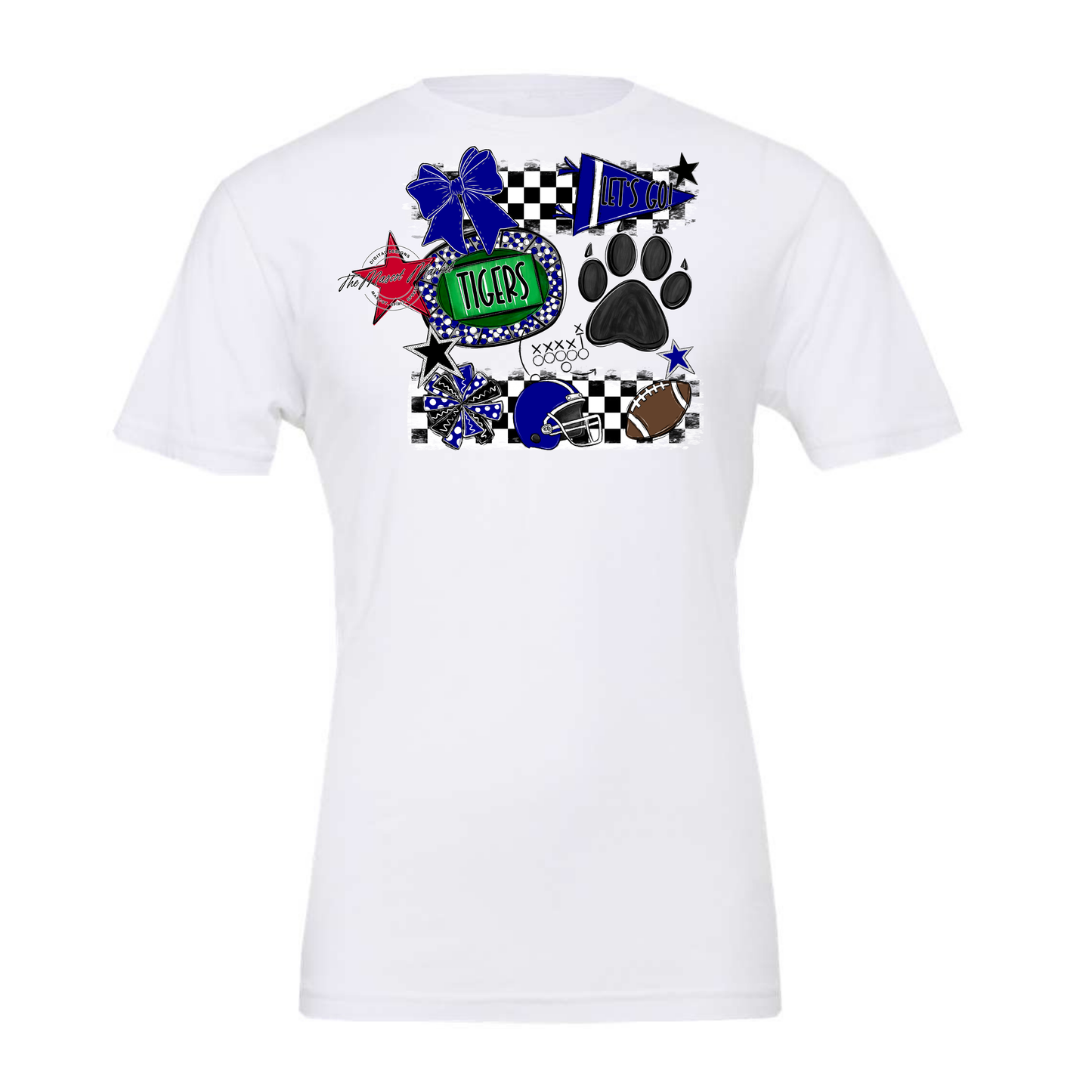 Tigers Checkers Mascot Spirit Design w Paw-Blue
