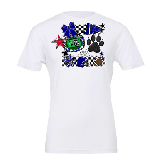 Tigers Checkers Mascot Spirit Design w Paw-Blue