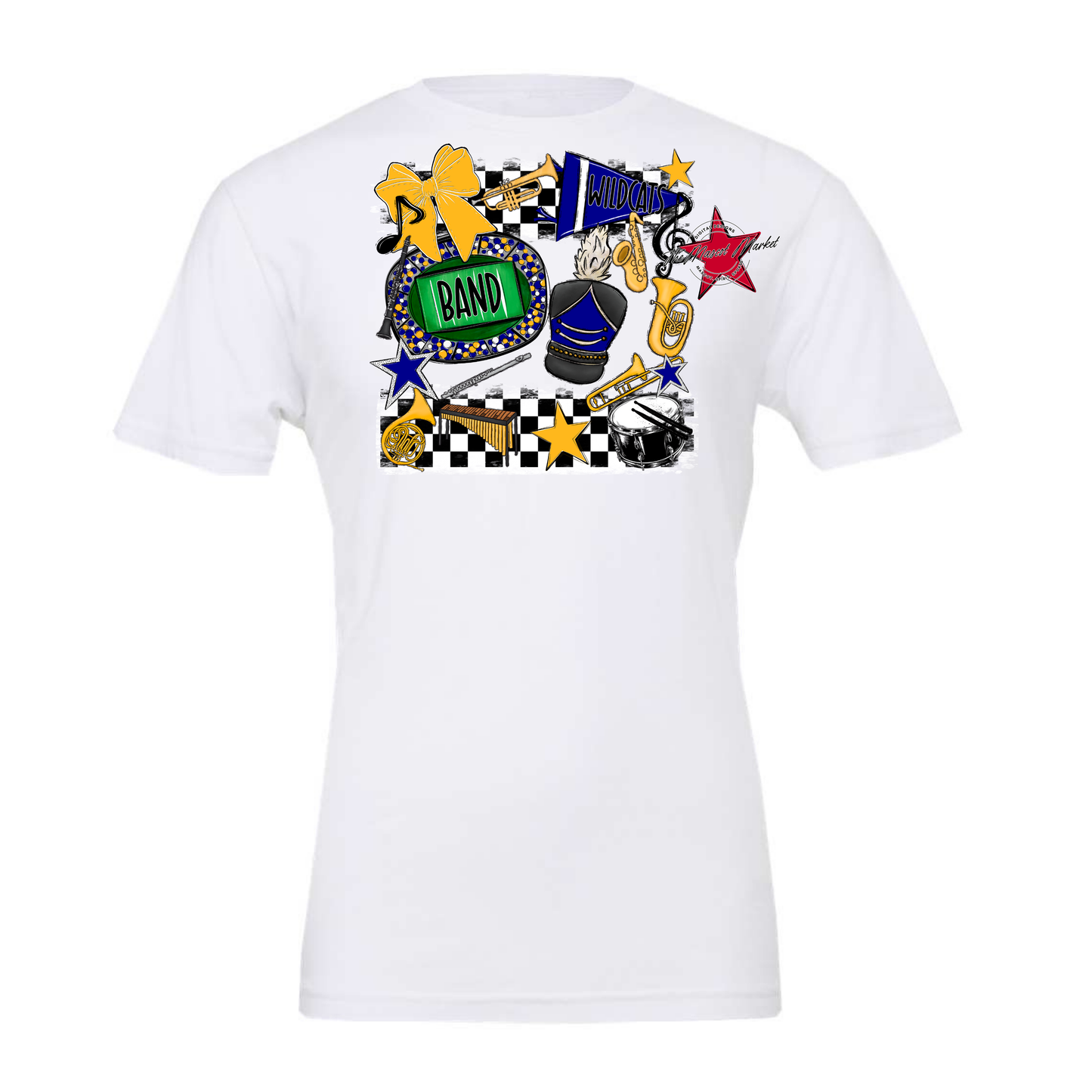 Wildcats Checkers Band Spirit Design-Blue-Yellow