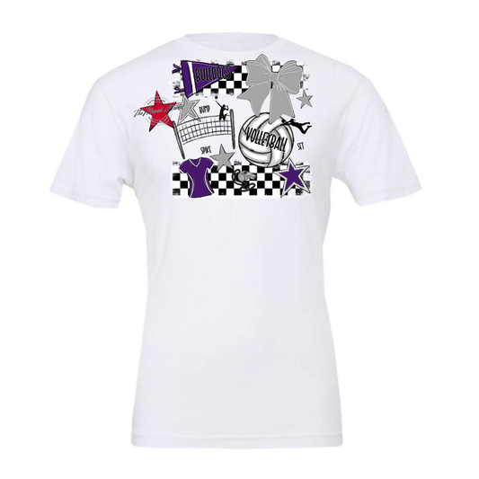 Bulldogs Checkers Volleyball Spirit Design-Purple-Grey