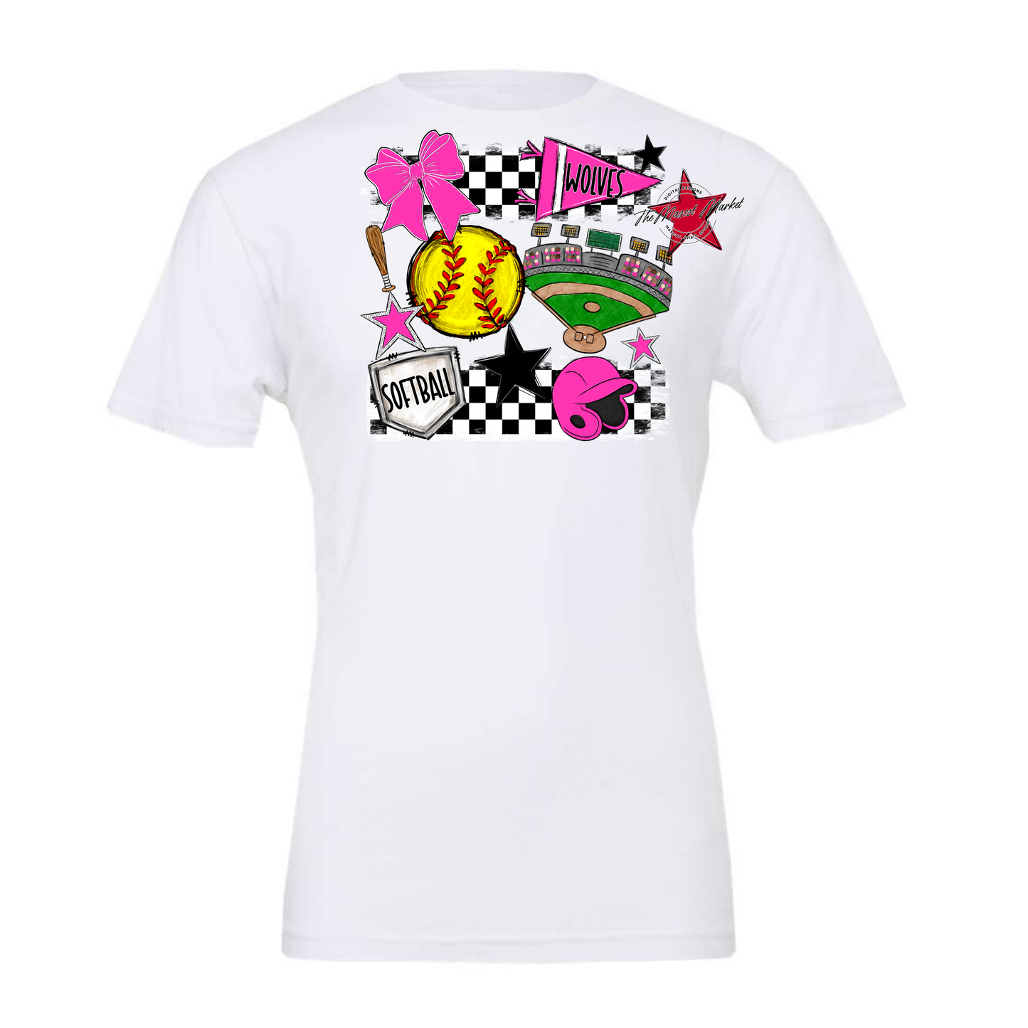 Wolves Checkers Softball Spirit Design-Pink