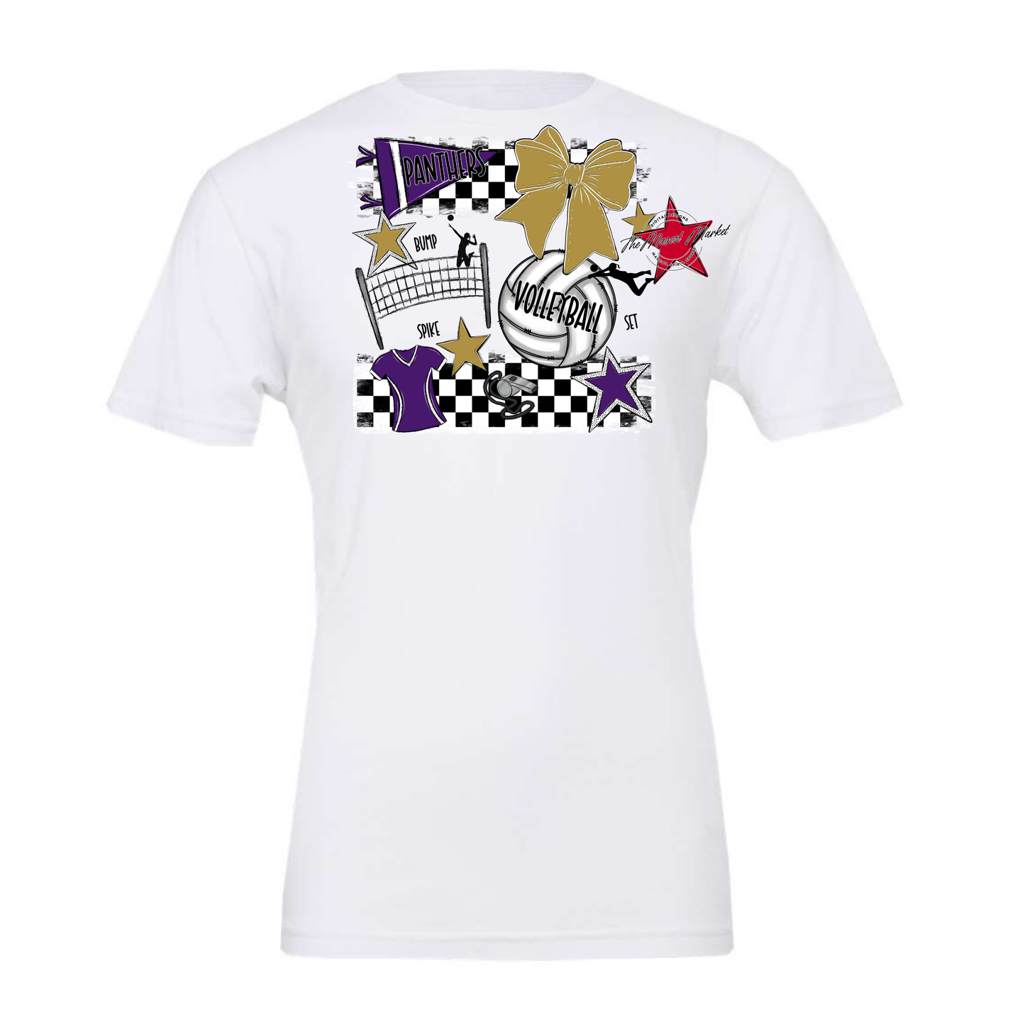 Panthers Checkers Volleyball Spirit Design-Purple-Gold