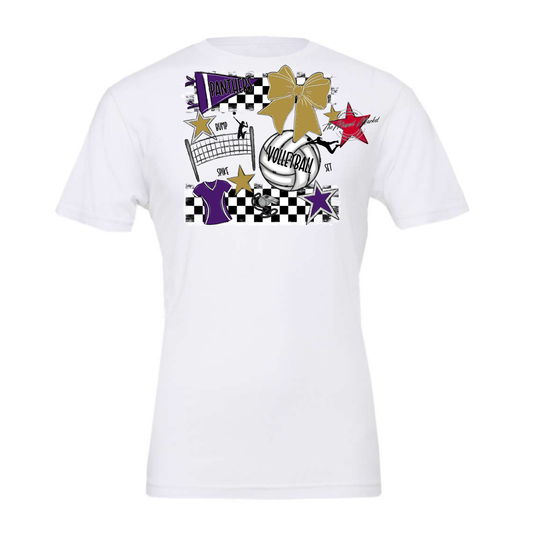 Panthers Checkers Volleyball Spirit Design-Purple-Gold