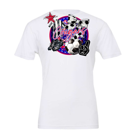 Cougars Circle Soccer Design-Blue-Red