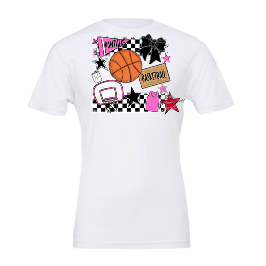 Panthers Checkers Basketball Spirit Design-Baby Pink