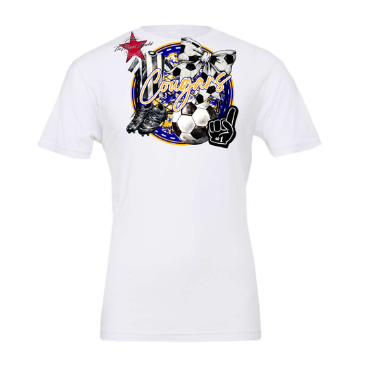 Cougars Circle Soccer Design-Blue-Yellow