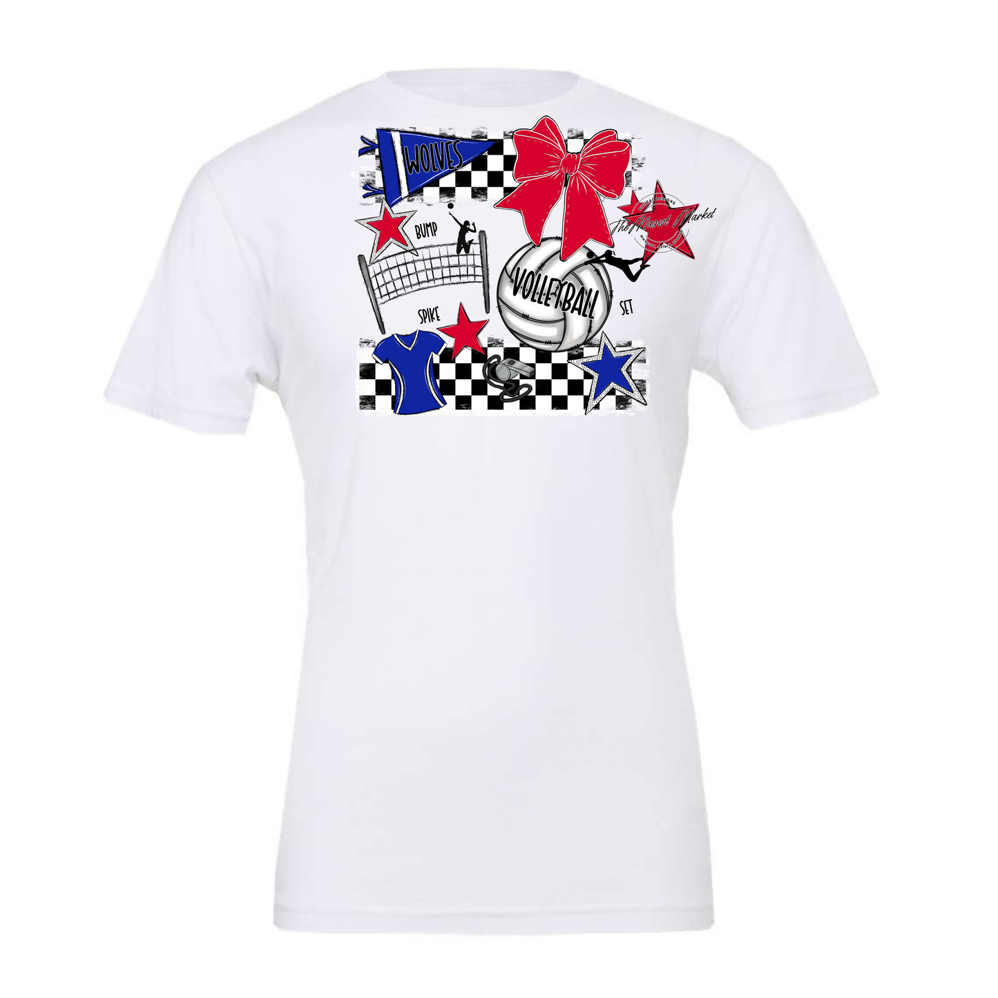 Wolves Checkers Volleyball Spirit Design-Blue-Red