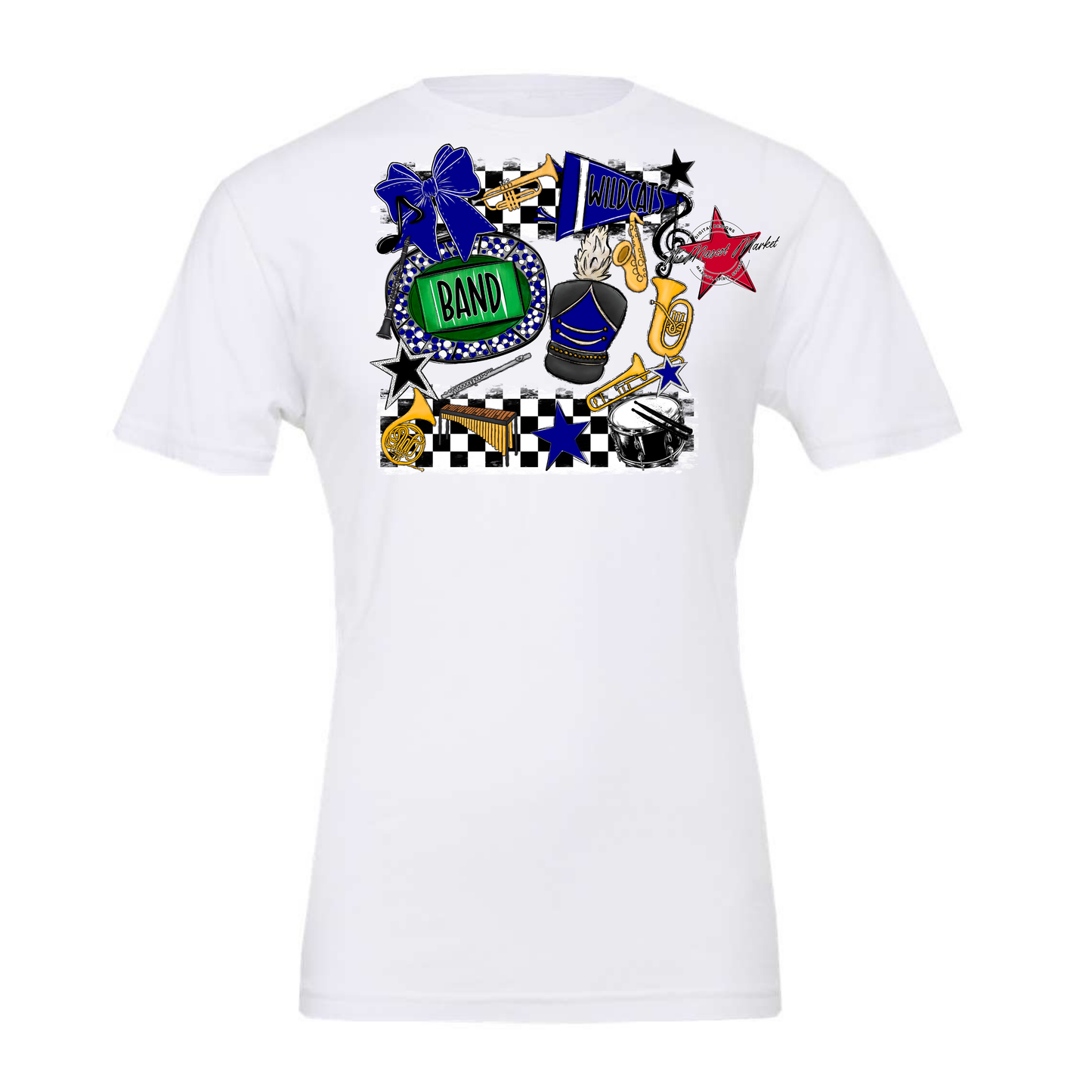 Wildcats Checkers Band Spirit Design-Blue