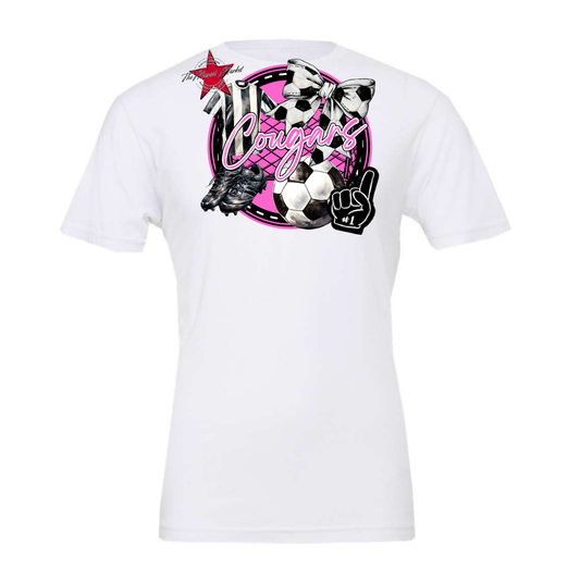 Cougars Circle Soccer Design-Baby Pink