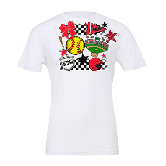 Bulldogs Checkers Softball Spirit Design-Bright Red