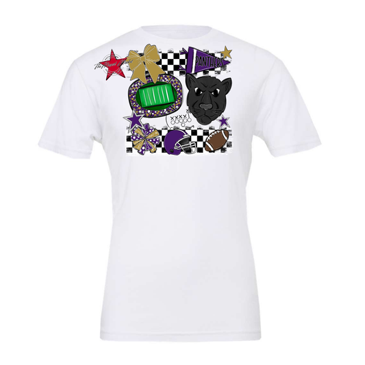 Panthers Checkers Mascot Spirit Design-Purple-Gold