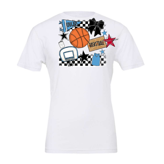 Cougars Checkers Basketball Spirit Design-Carolina Blue