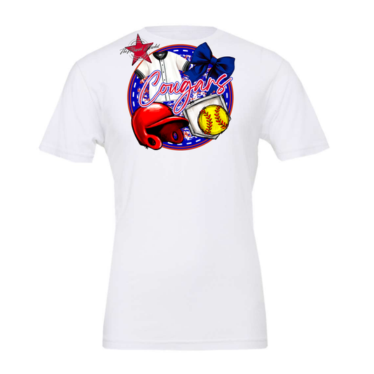 Cougars Circle Softball Design-Blue-Red