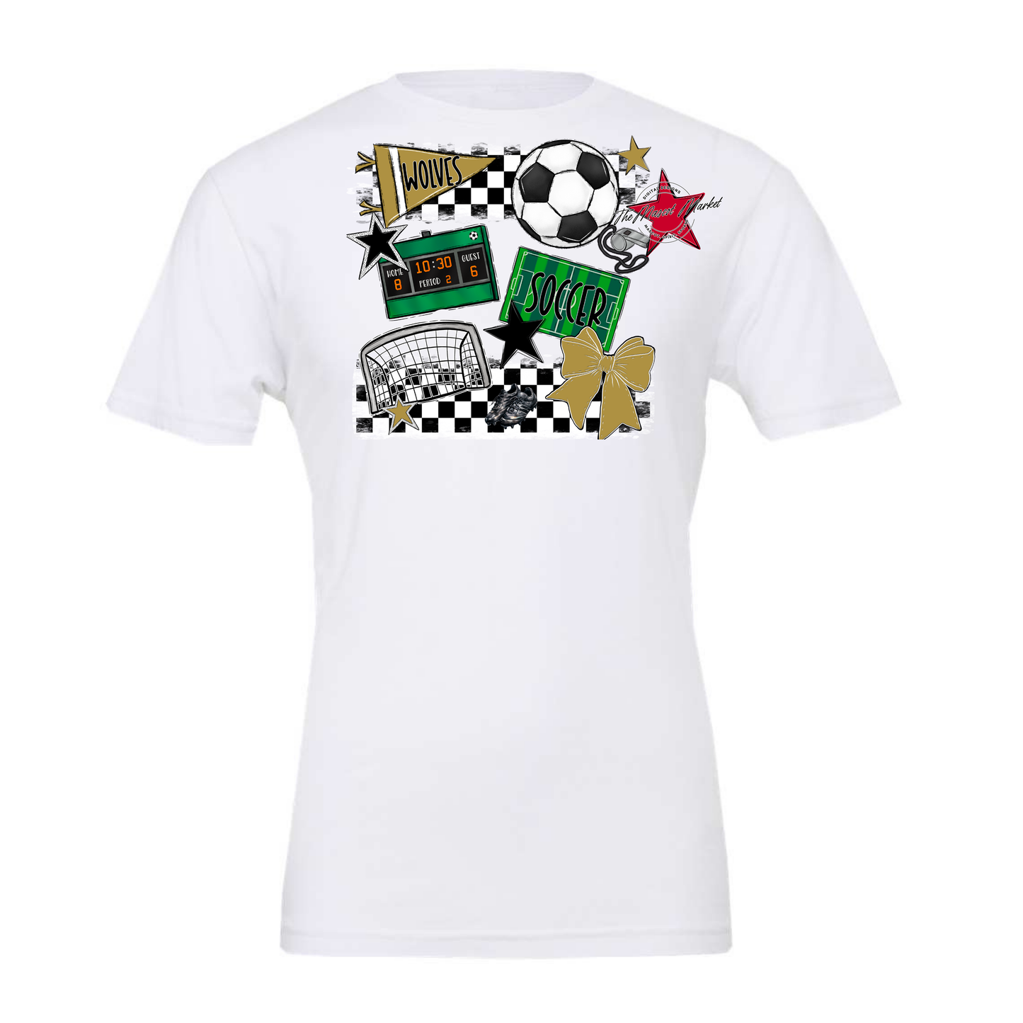 Wolves Checkers Soccer Spirit Design-Gold