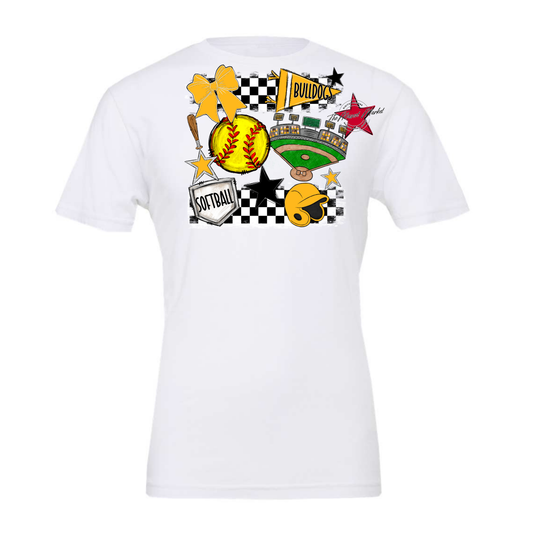 Bulldogs Checkers Softball Spirit Design-Yellow