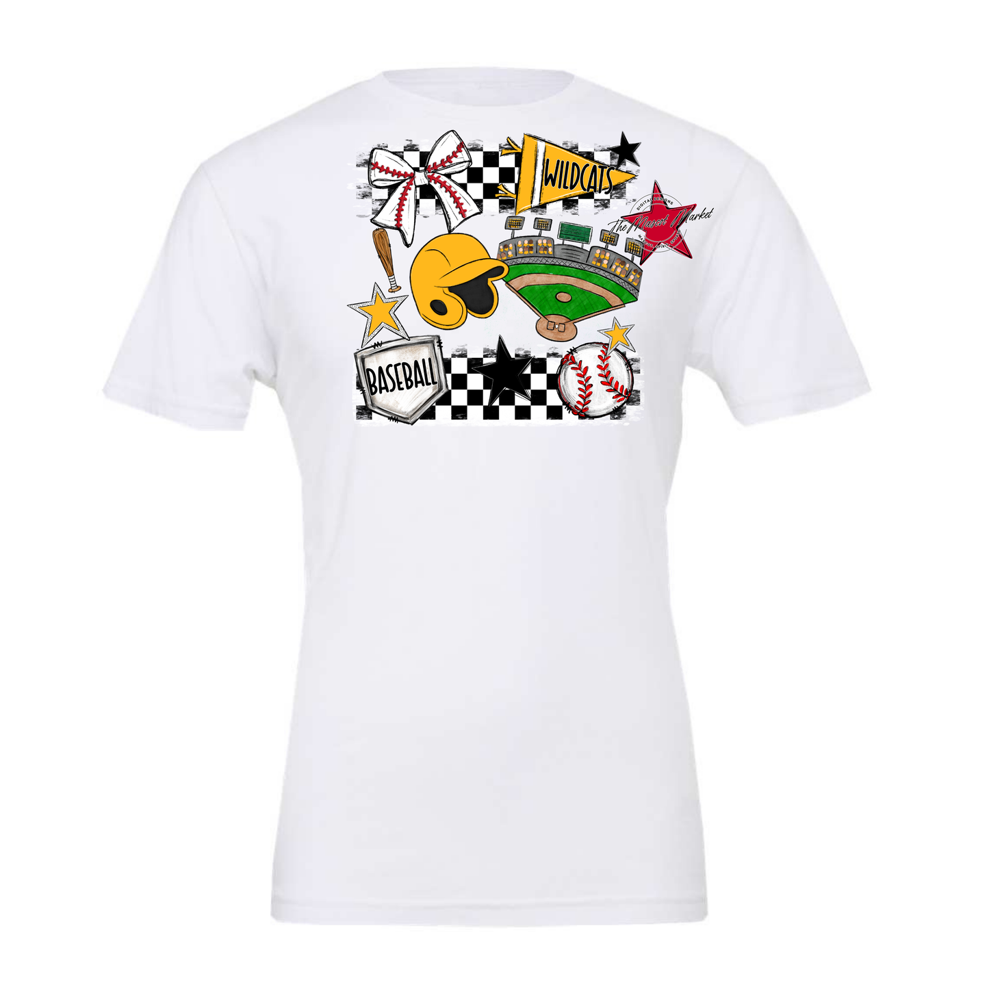 Wildcats Checkers Baseball Spirit Design-Yellow