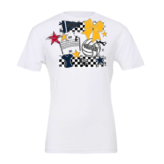 Bulldogs Checkers Volleyball Spirit Design-Navy-Yellow