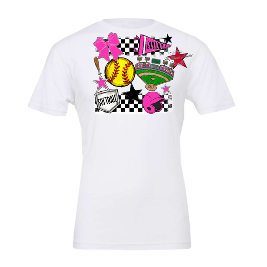 Bulldogs Checkers Softball Spirit Design-Pink